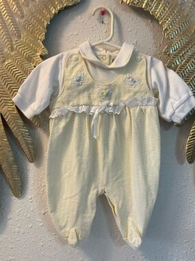 Baby Girl Clothes Vintage Yellow lace 3/6 Month Butterfly Romper